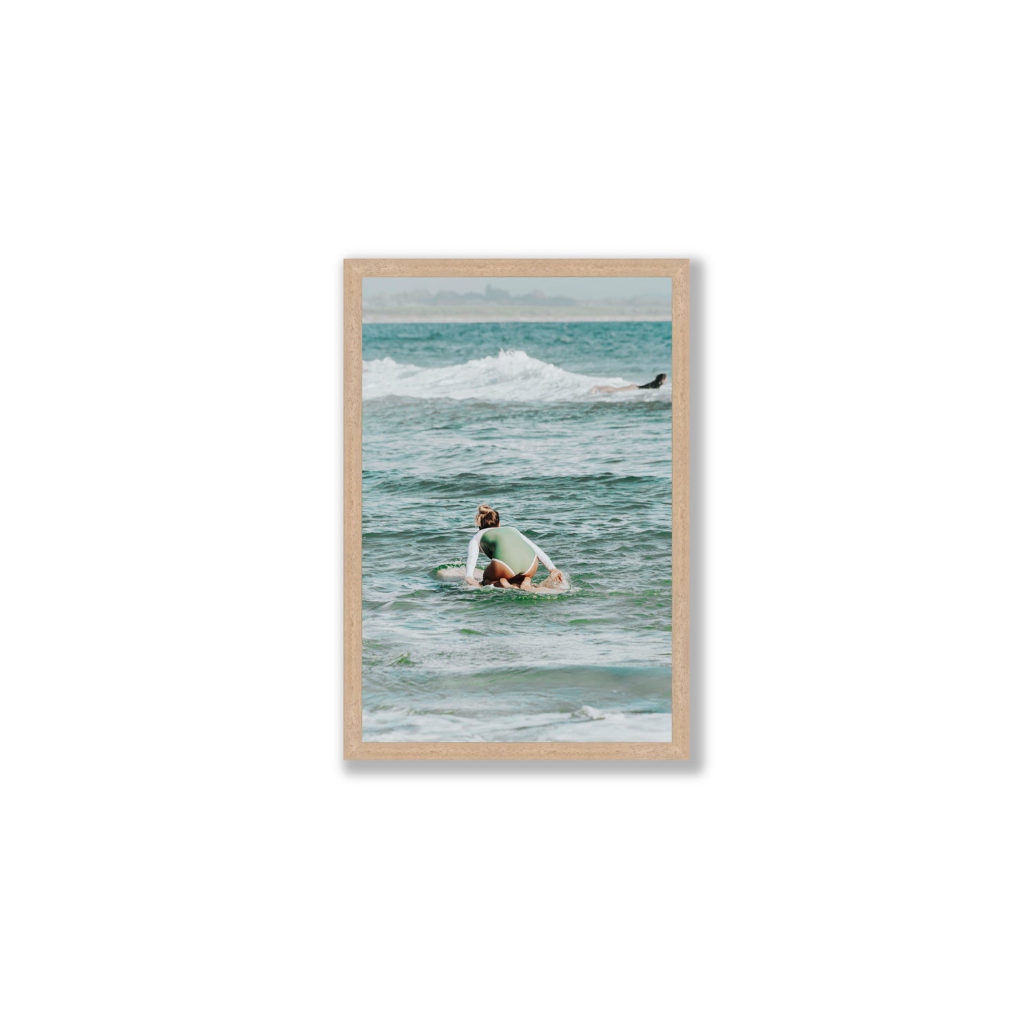 Quincy Byron Bay Surf coastal wall art Medium full-bleed fine art print in natural oak frame