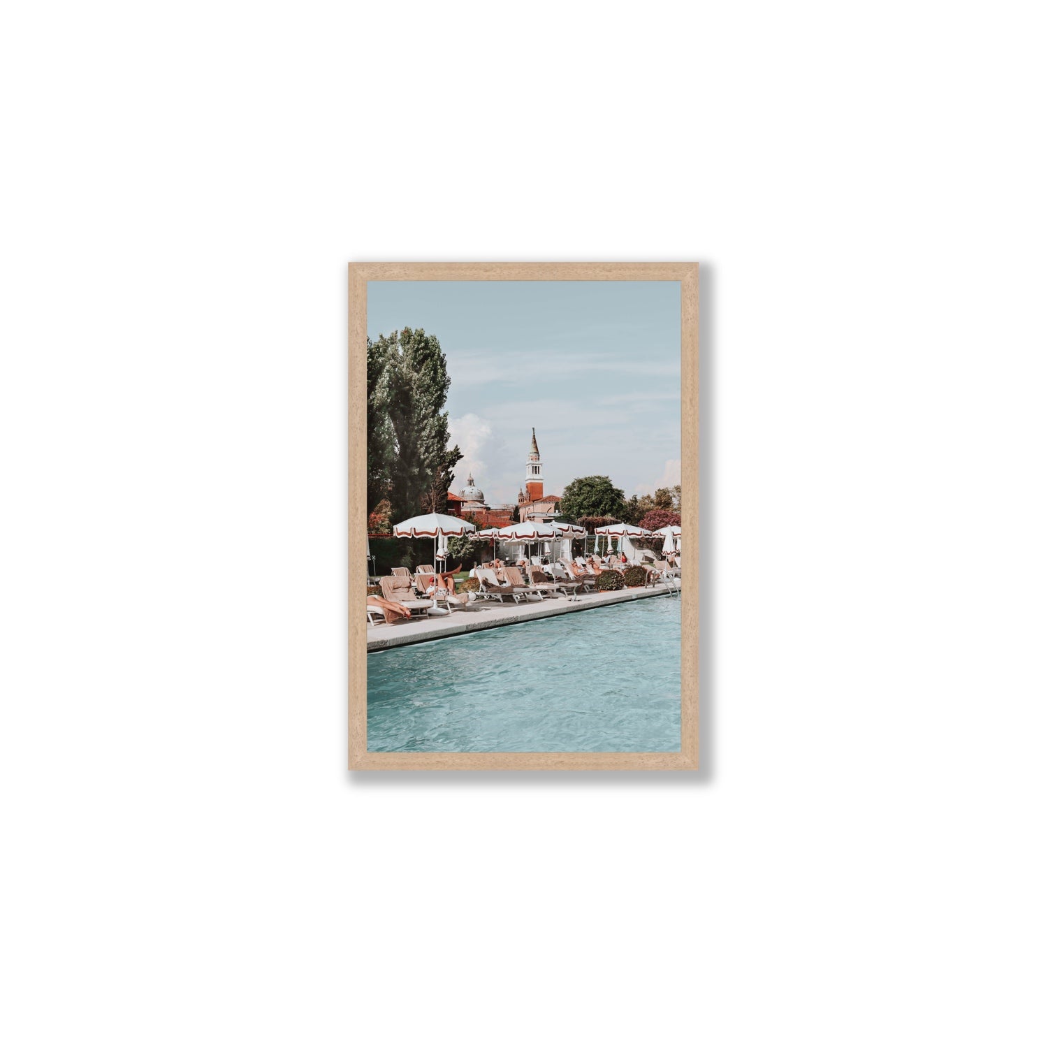 Poolside Perch Venice Italian wall art Medium full-bleed fine art print in natural oak frame
