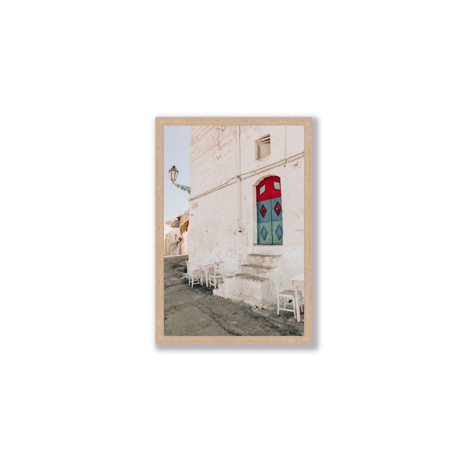 Doorway Delight Puglia Ostuni wall art Medium full-bleed fine art print in natural oak frame