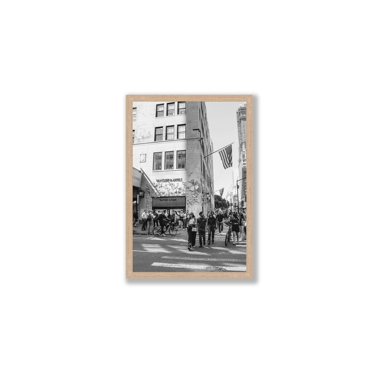 Sidewalk Shuffle New York NYC Black & White wall art Medium full-bleed fine art print in natural oak frame