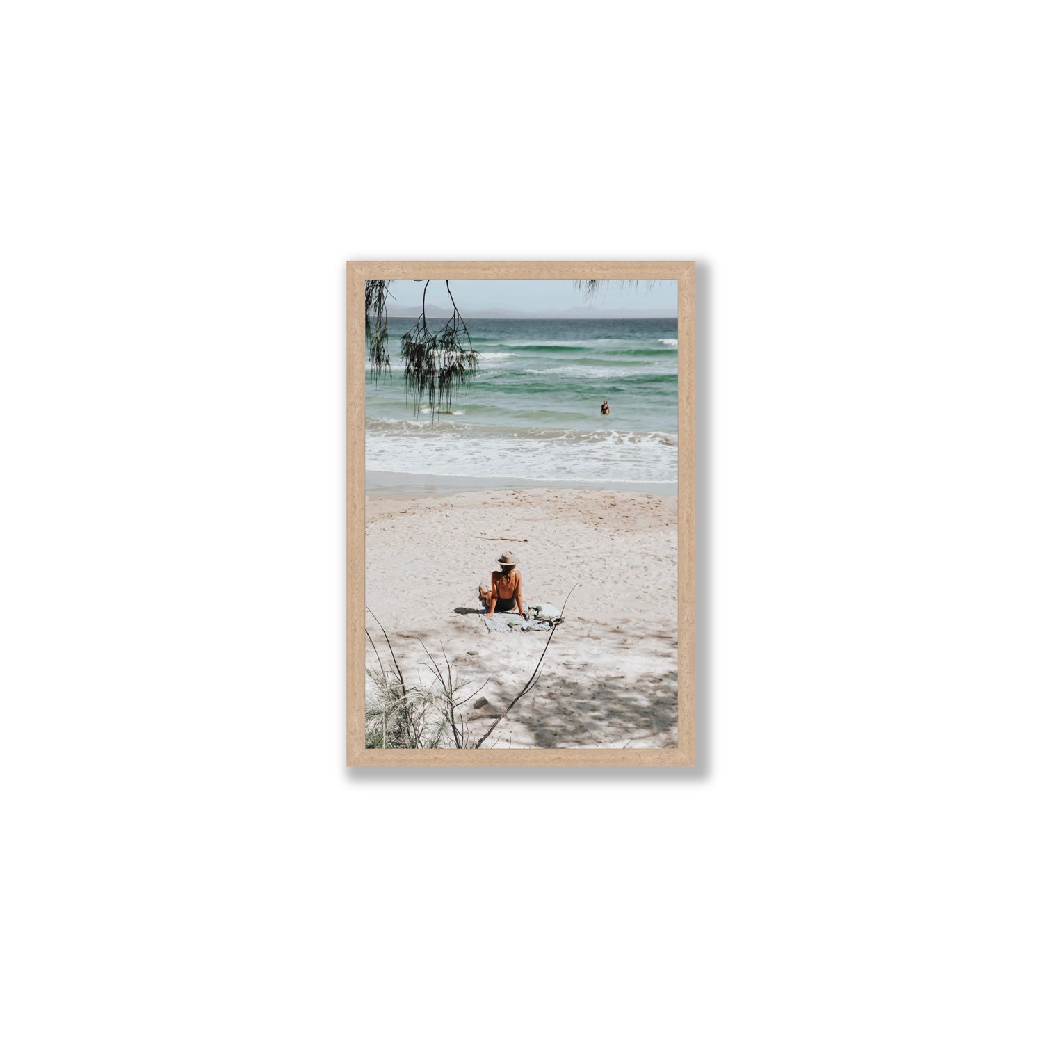 Take It Easy Byron Bay beach coastal decor wall art Medium full-bleed fine art print in natural oak frame