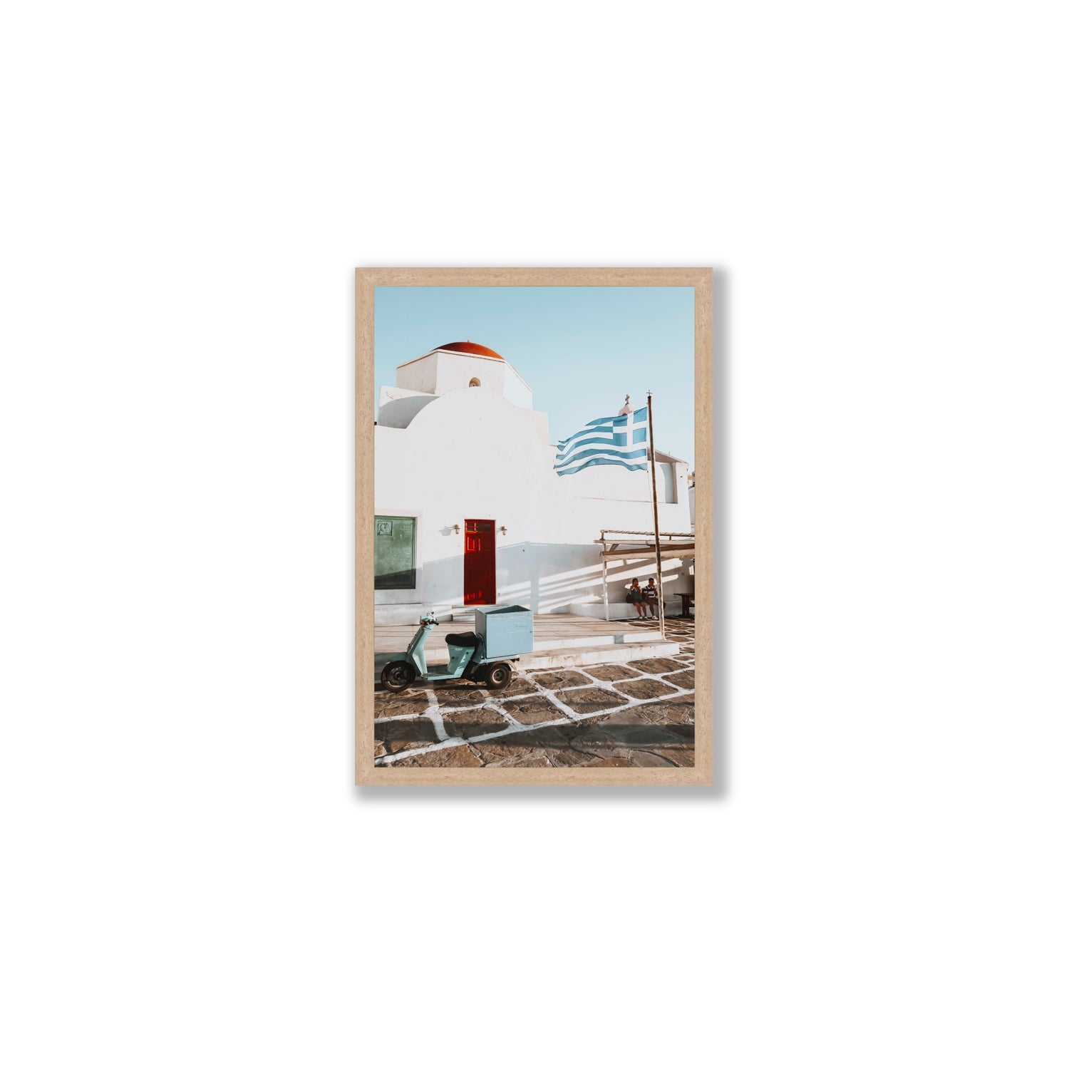 Mykonos Postcard fine art print, Mykonos, Greece, Medium, Natural Oak Frame · Full Bleed, Fine Art Print