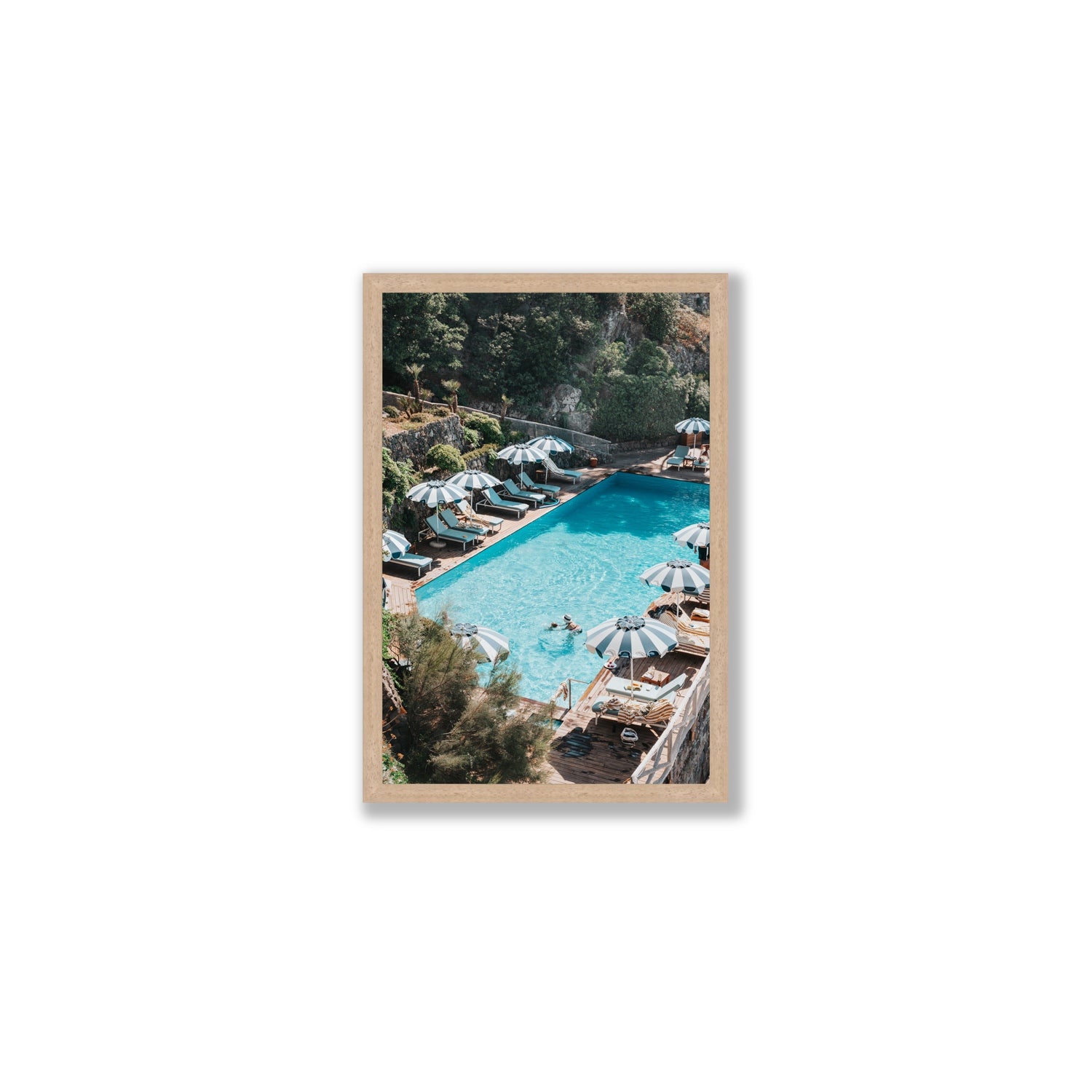 Poolside Paradise fine art print, Ischia, Italy, Medium, Natural Oak Frame · Full Bleed, Fine Art Print
