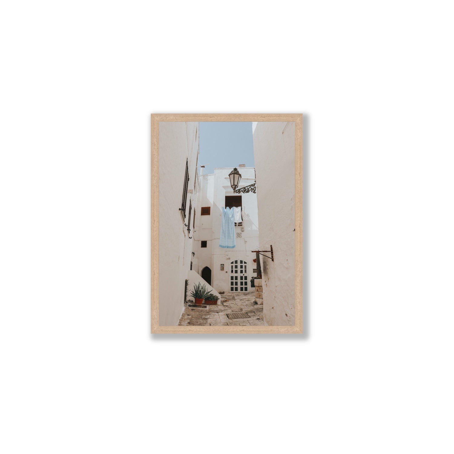 Laundry Day fine art print, Puglia, Italy, Medium, Natural Oak Frame · Full Bleed, Fine Art Print