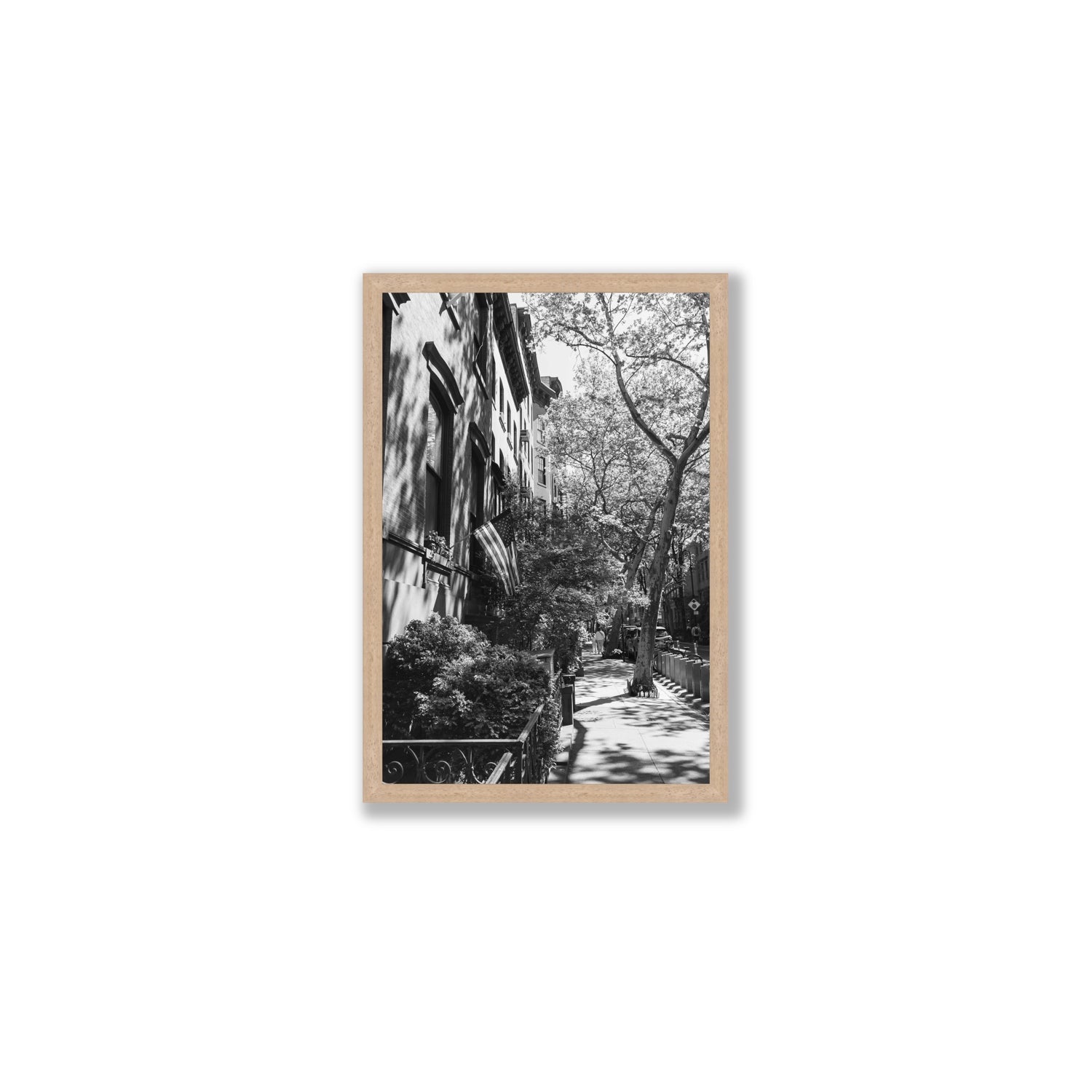 Urban Patriotism New York NYC Black & White wall art Medium full-bleed fine art print in natural oak frame