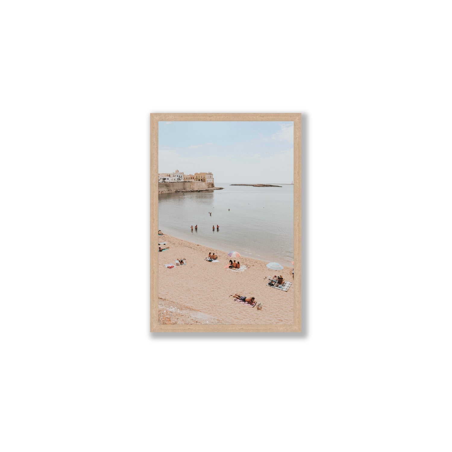 Spiaggia della Purita Puglia coastal art print Medium full-bleed fine art print in natural oak frame