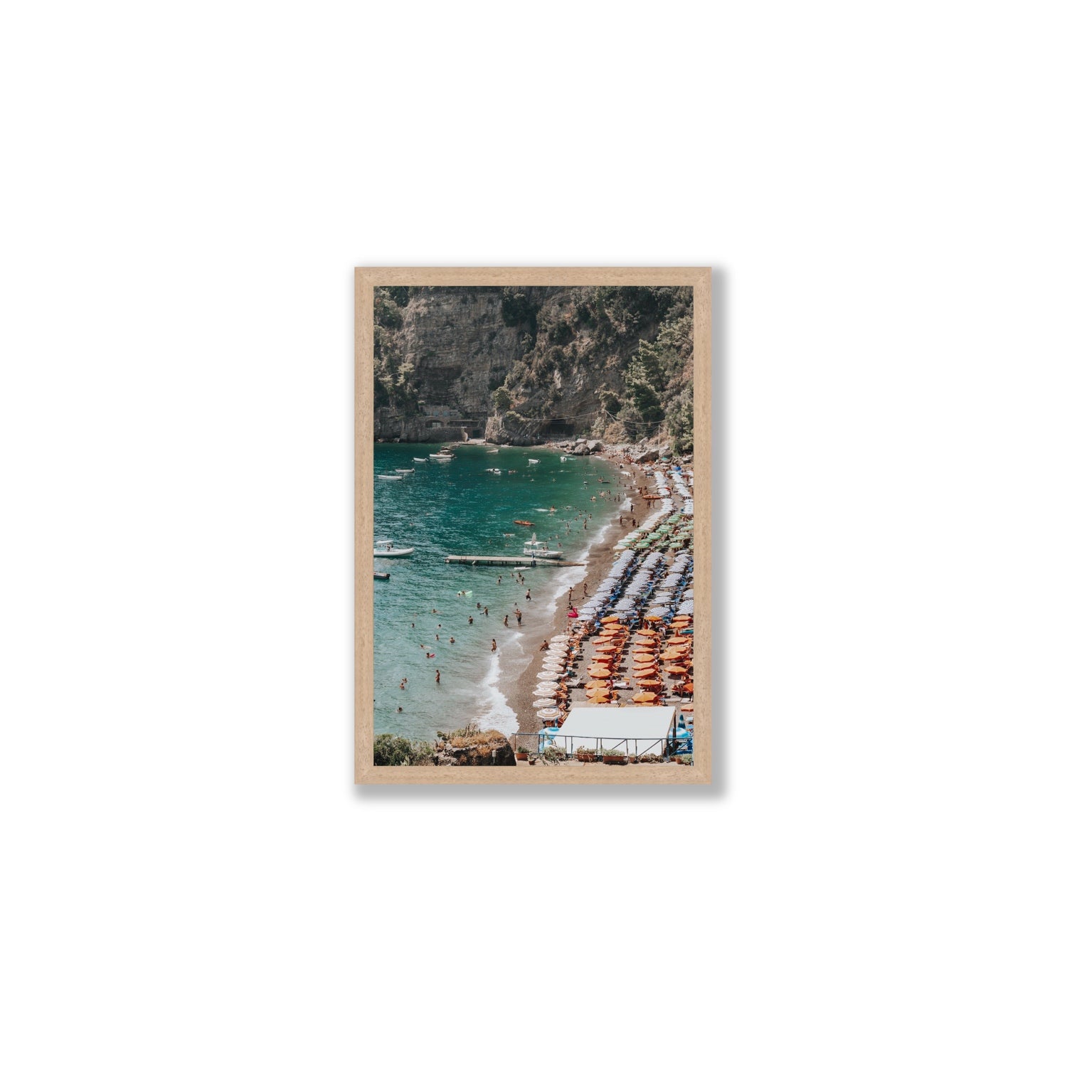 Parasol Panorama fine art print, Positano, Italy, Medium, Natural Oak Frame · Full Bleed, Fine Art Print