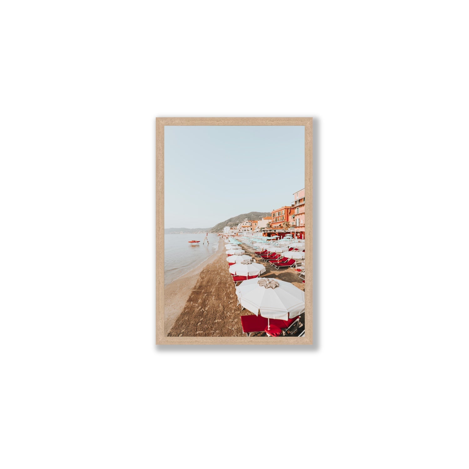 Italian Riviera fine art print, Alassio, Italy, coastal scenes artwork, Medium, Natural Oak Frame · Full Bleed, Fine Art Print