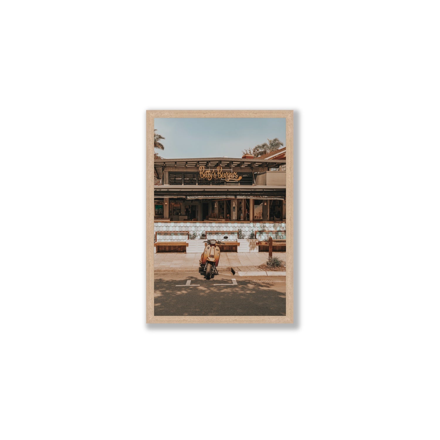 Noosa Nostalgia fine art print, Noosa, Australia, coastal scenes artwork, Medium, Natural Oak Frame · Full Bleed, Fine Art Print