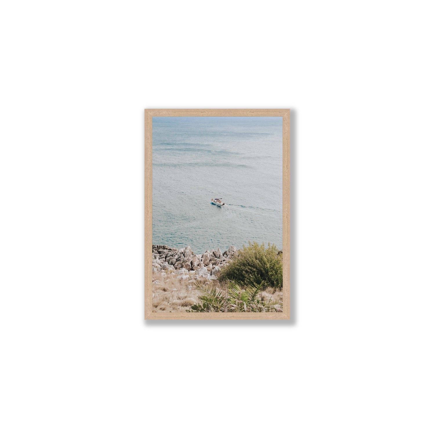 Puglian Departure Puglia coastal Italian wall art Medium full-bleed fine art print in natural oak frame