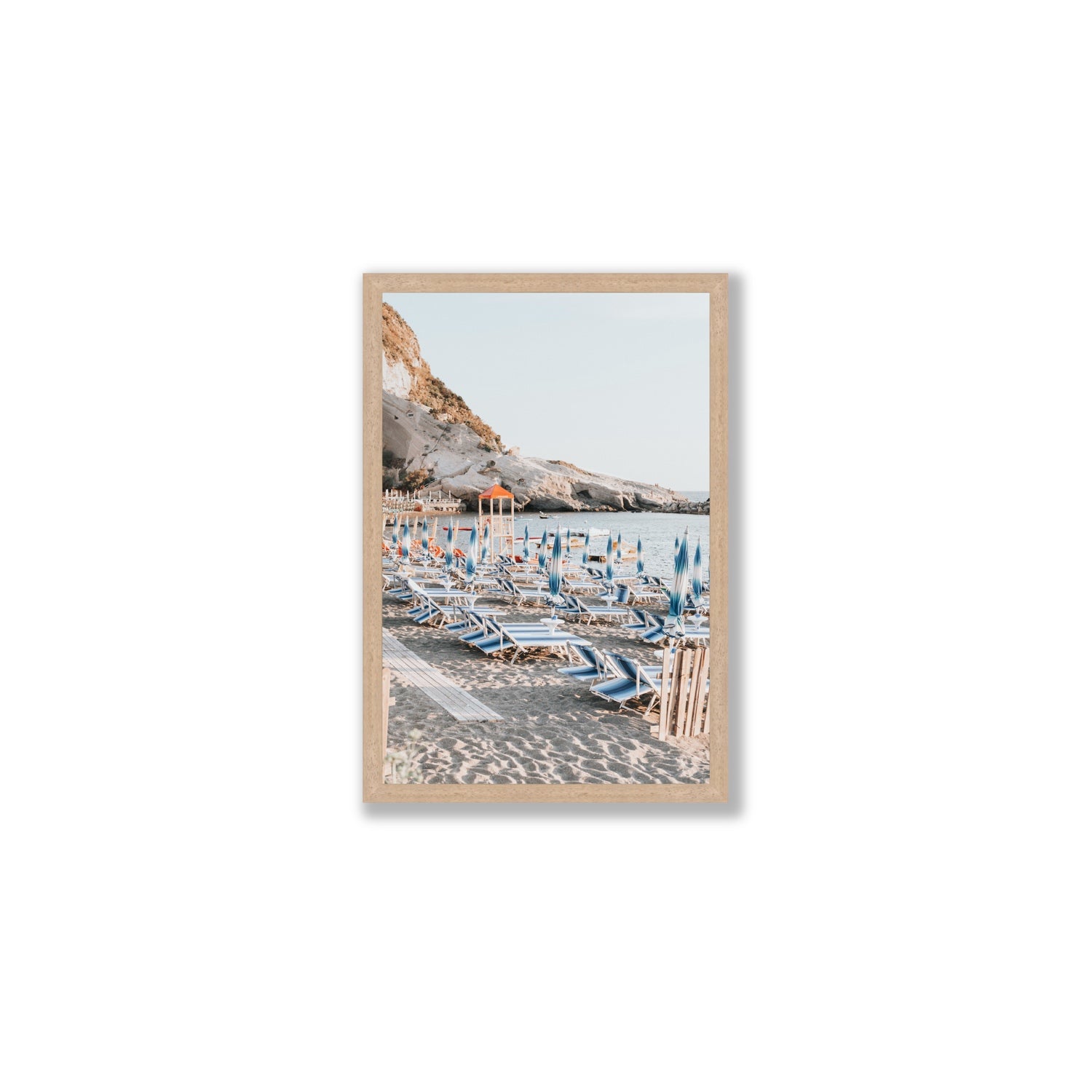 The Golden Hour Ischia Italian coastal wall art Medium full-bleed fine art print in natural oak frame