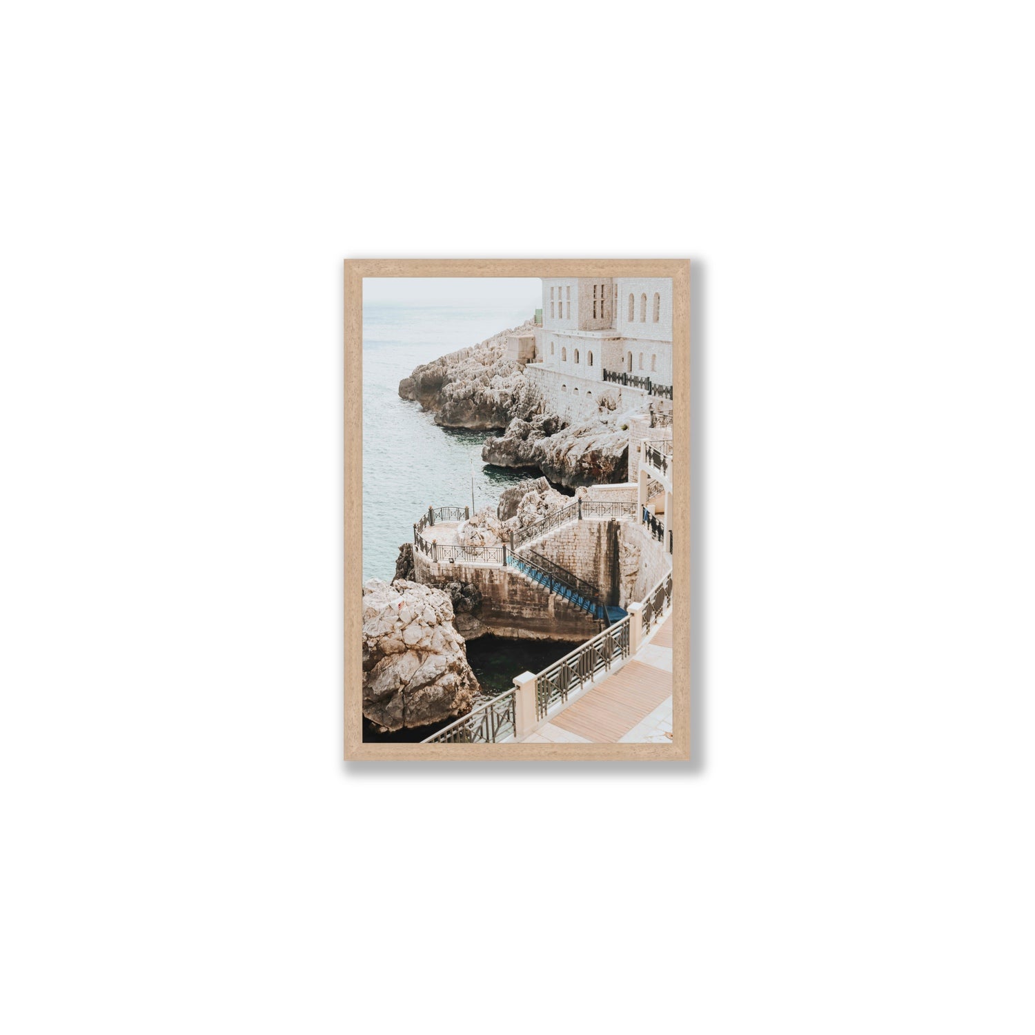 Wellness Centre Puglia coastal wall art Medium full-bleed fine art print in natural oak frame