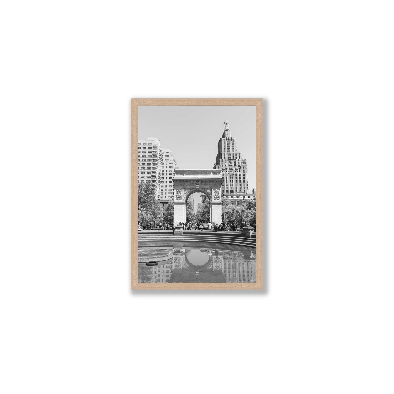 Washington Skyline New York NYC Black & White wall art Medium full-bleed fine art print in natural oak frame