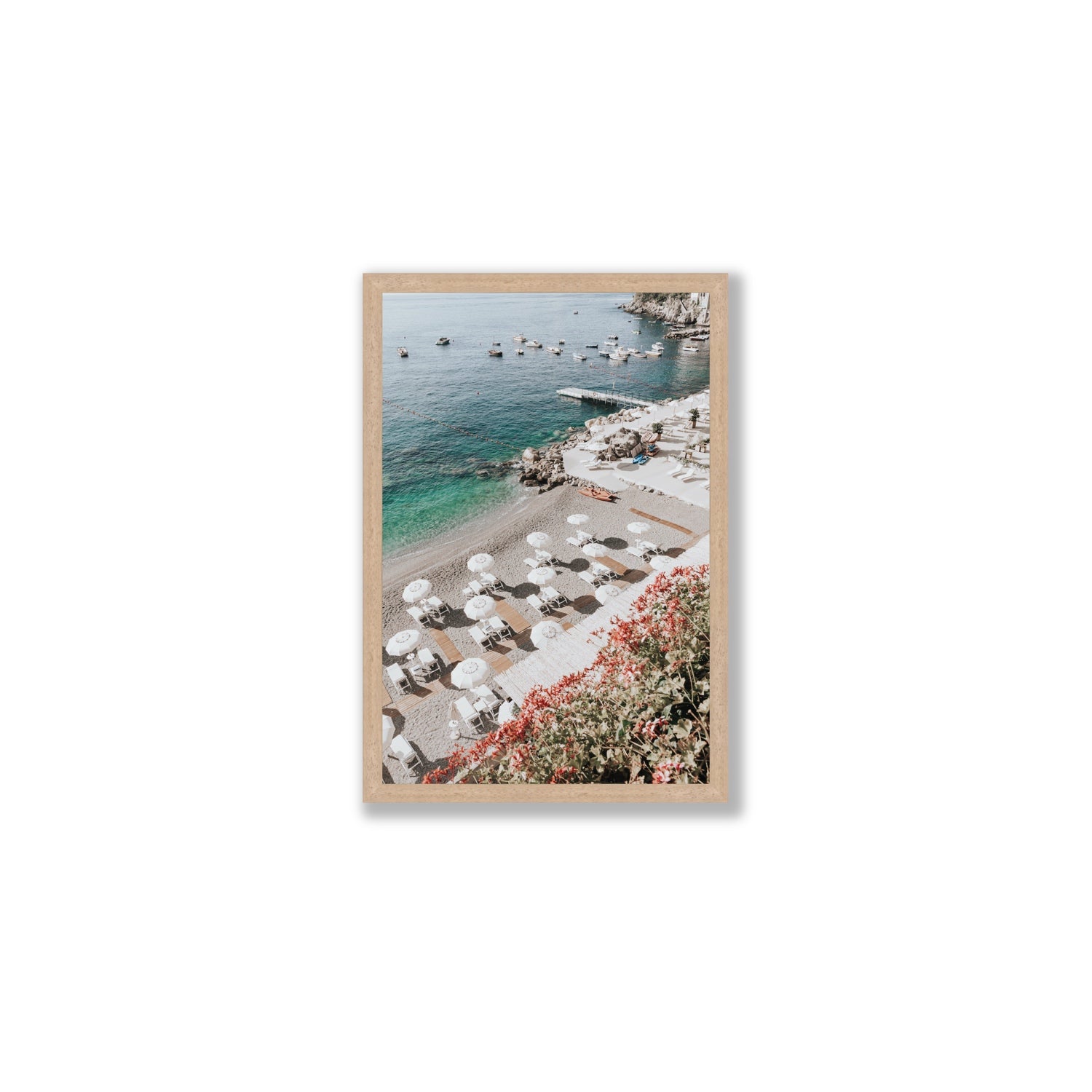 Tranquil Oasis Amalfi coastal wall art Medium full-bleed fine art print in natural oak frame