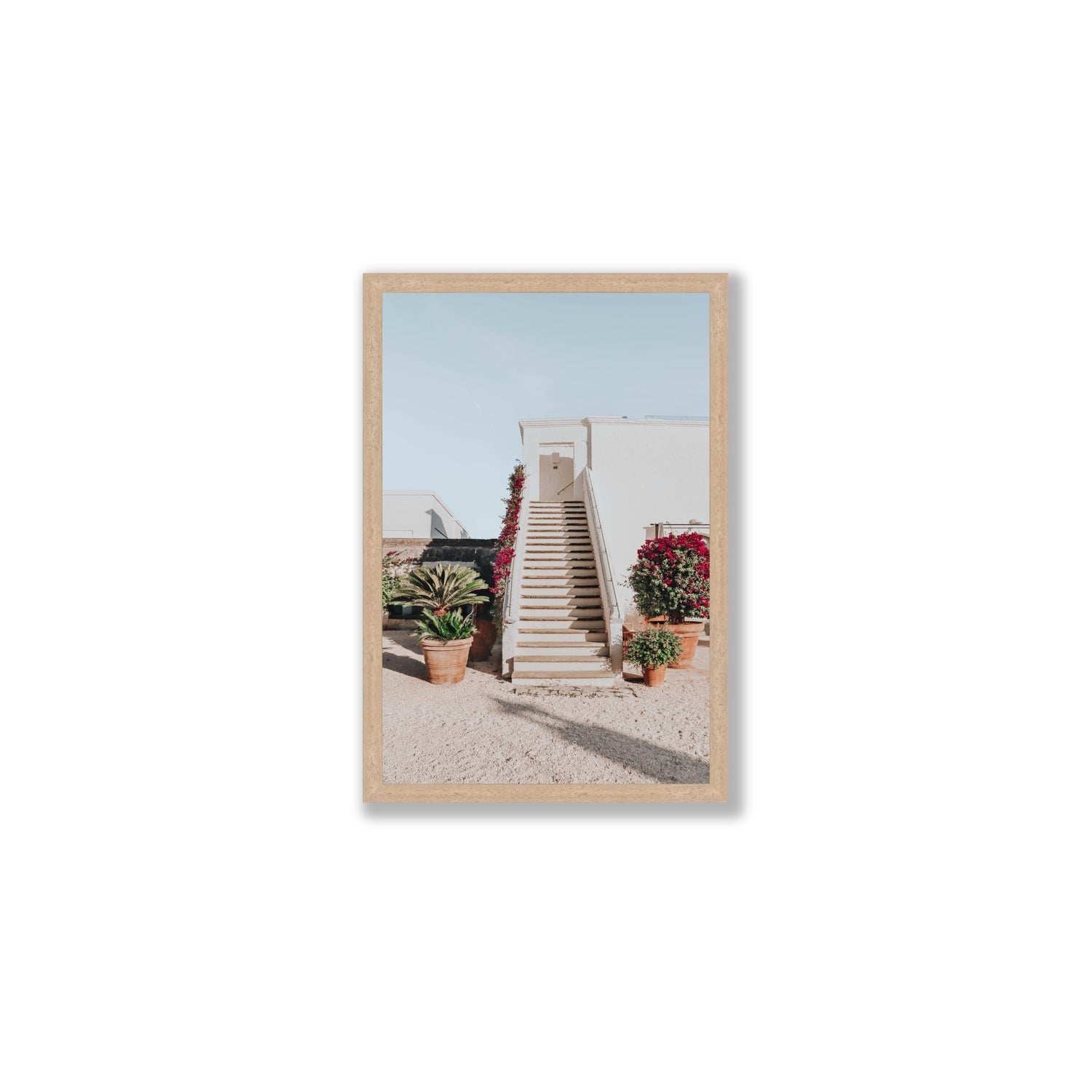 Tranquil Ascent Puglia Italian wall art Medium full-bleed fine art print in natural oak frame