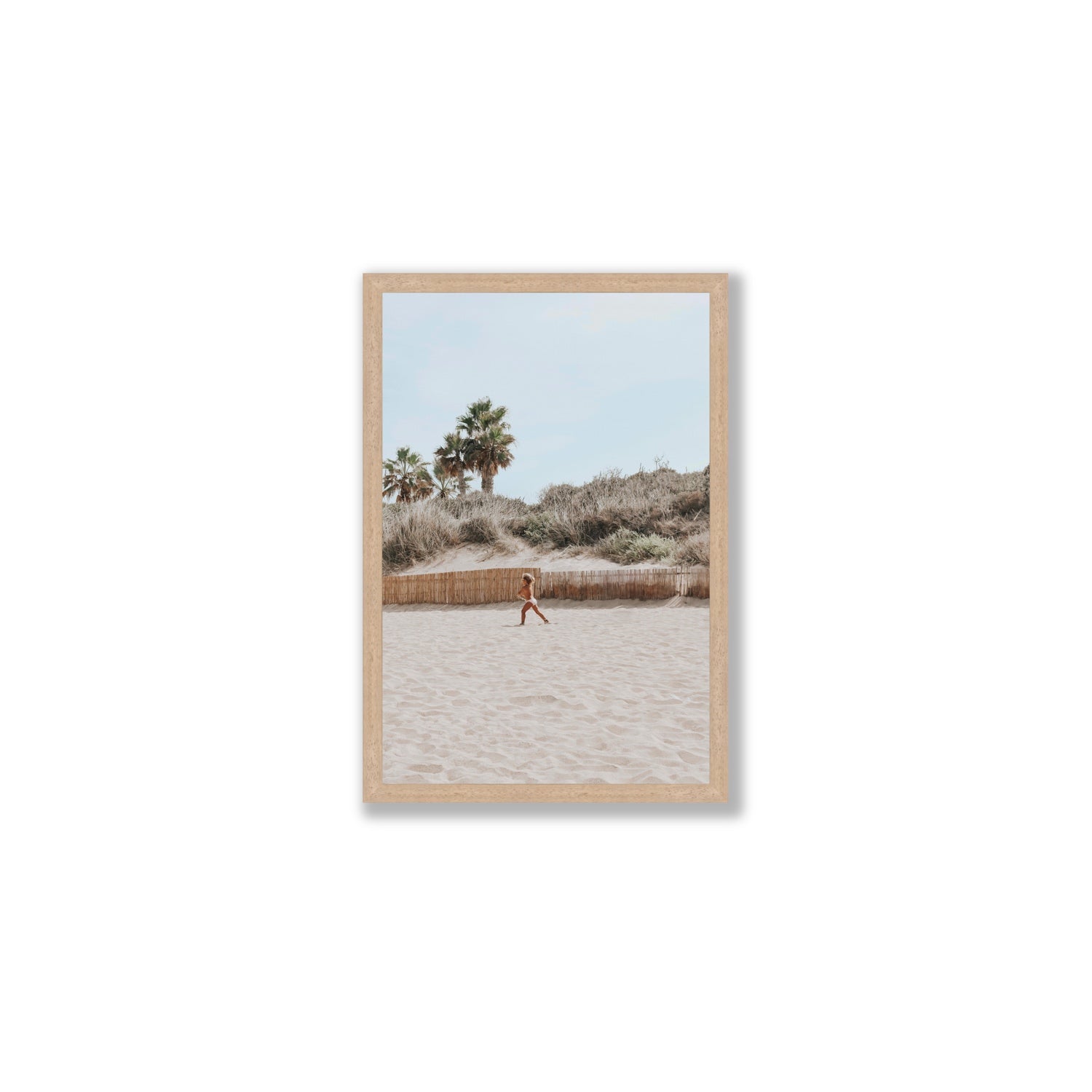 Joyful Sprint Puglia beach coastal fine art print Medium full-bleed fine art print in natural oak frame