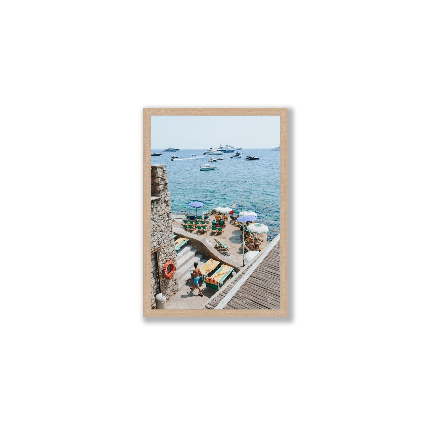 Canzone di Capri Capri Italian beach wall art Medium full-bleed fine art print in natural oak frame