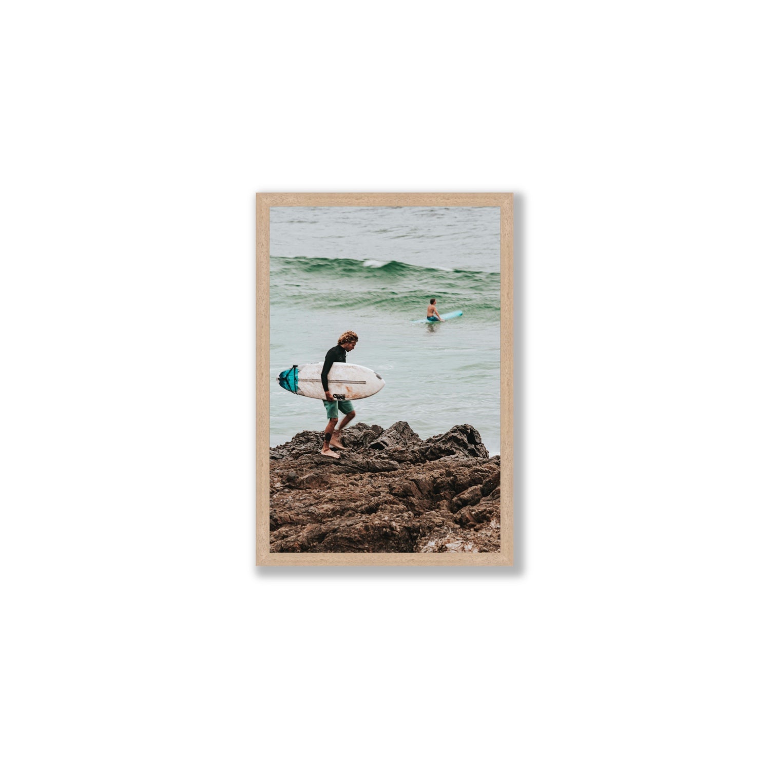 Not All Who Wander Are Lost Byron Bay Surf wall art Medium full-bleed fine art print in natural oak frame
