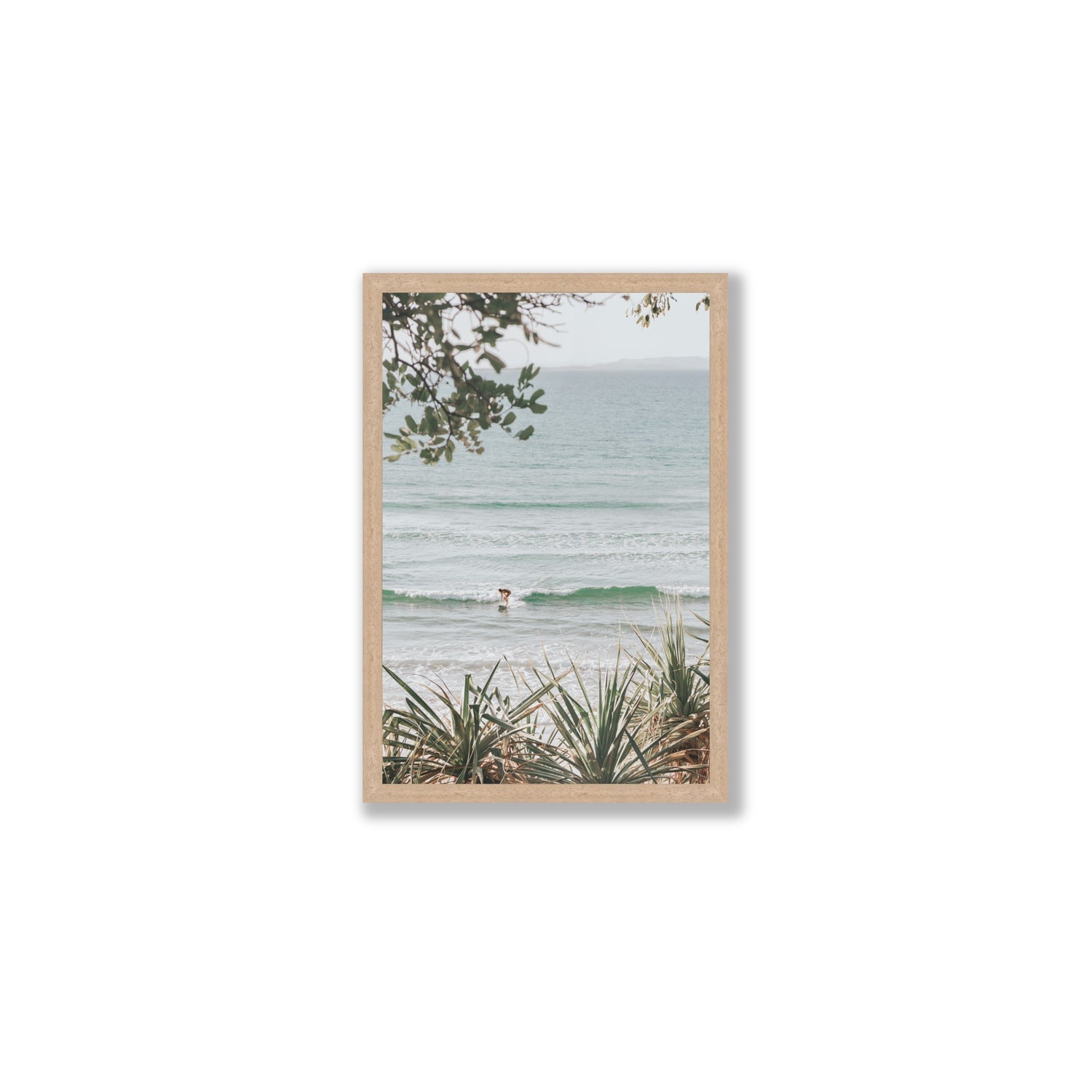 Dream Boat fine art print, Noosa, Australia, coastal scenes artwork, Medium, Natural Oak Frame · Full Bleed, Fine Art Print