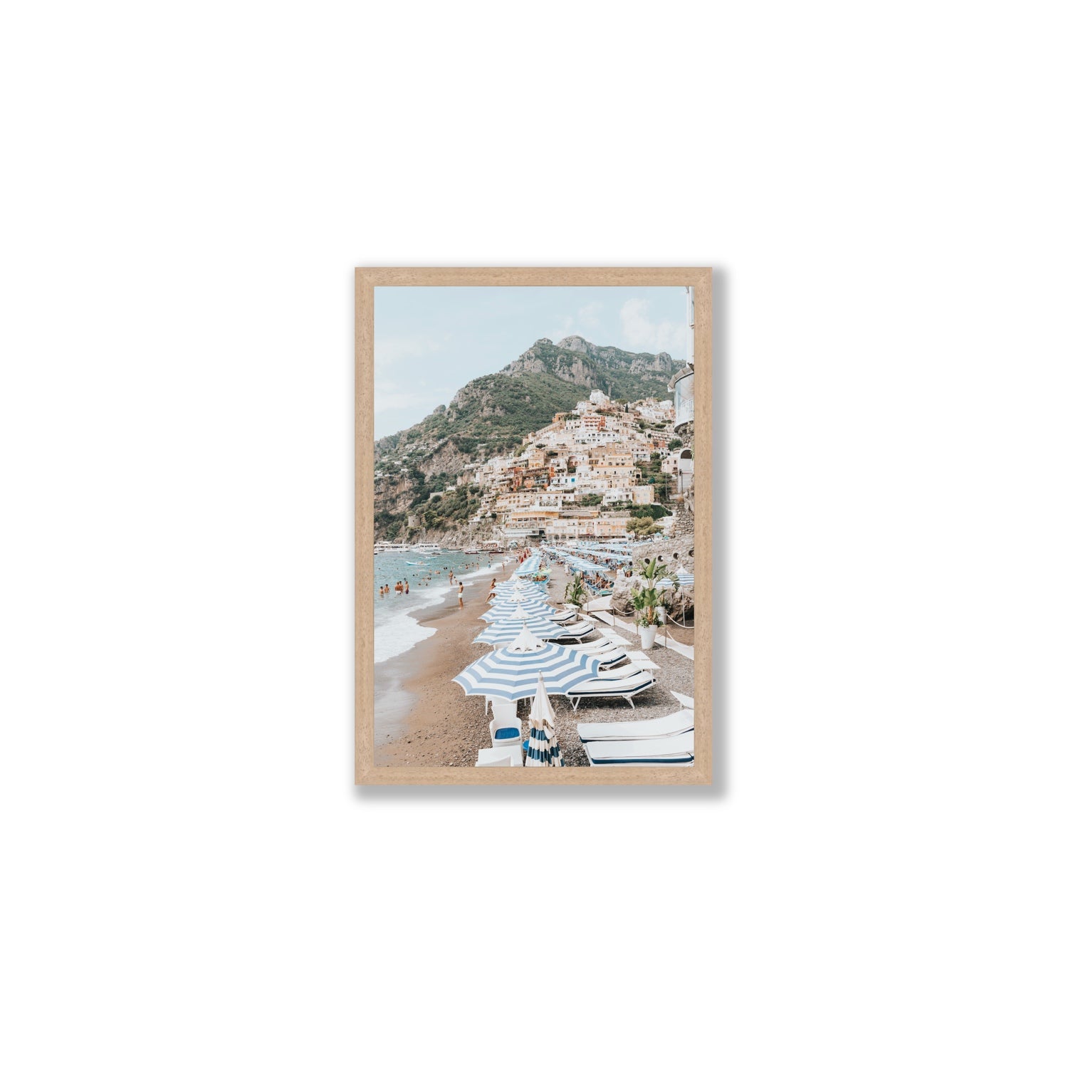 The Cliffside Village fine art print, Positano, Italy, Medium, Natural Oak Frame · Full Bleed, Fine Art Print
