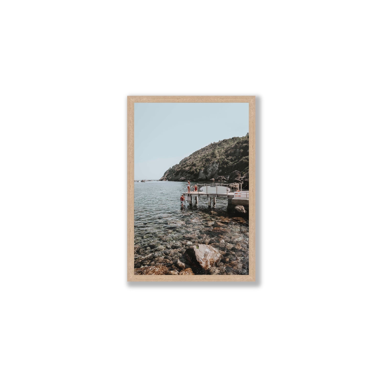 Tidal Explorers Tuscany coastal Italian wall art Medium full-bleed fine art print in natural oak frame