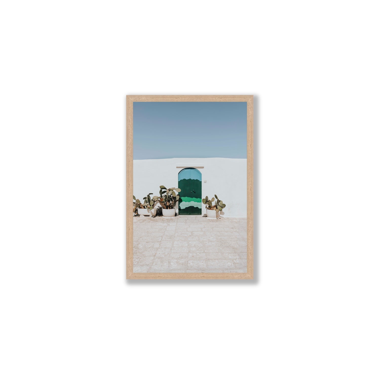 Imaginary Exit Puglia Mediterranean wall art Medium full-bleed fine art print in natural oak frame