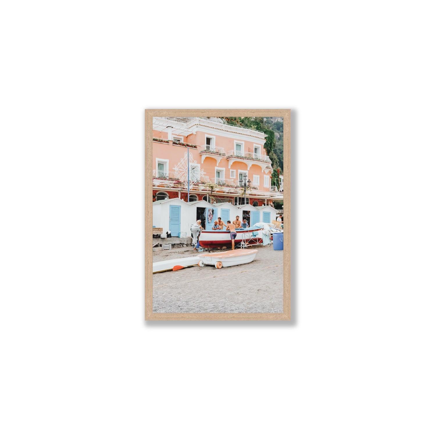 La Riunione della Mattina fine art print, Positano, Italy, Medium, Natural Oak Frame · Full Bleed, Fine Art Print