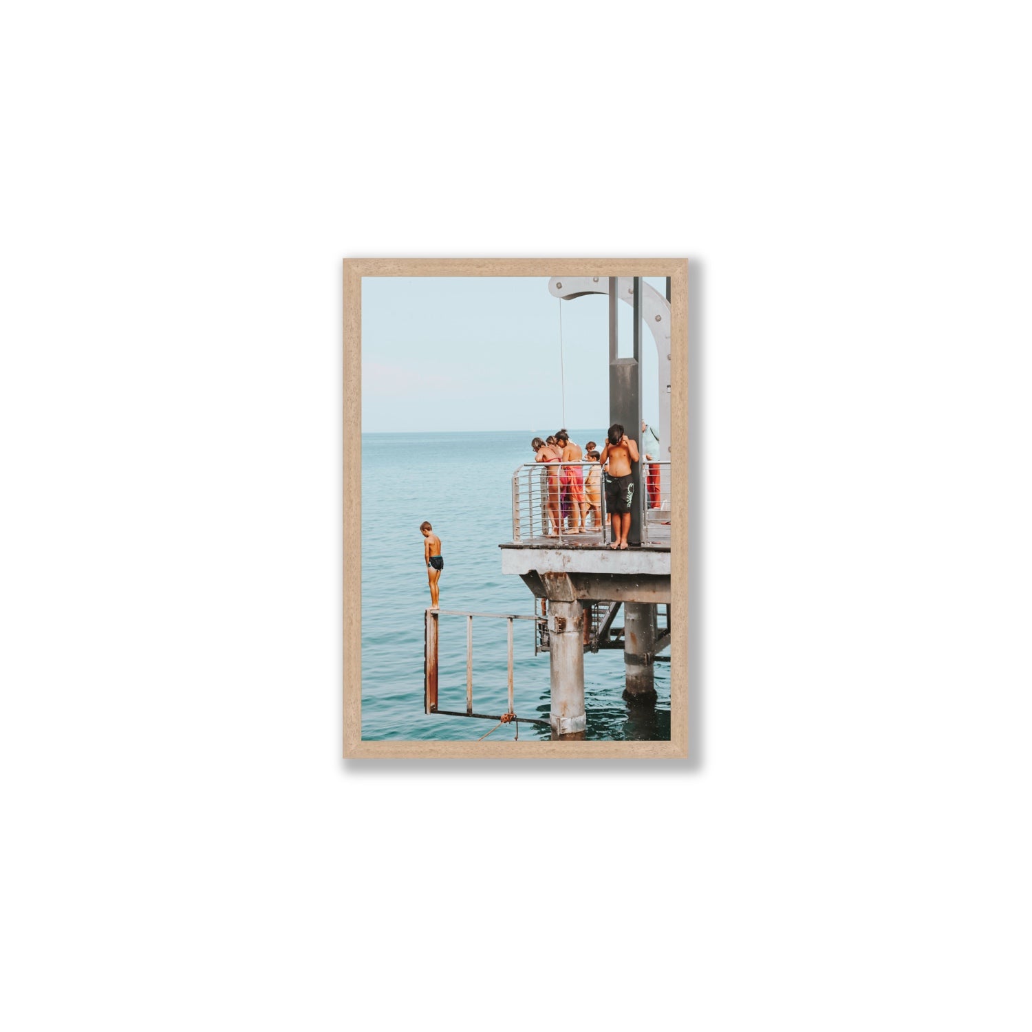 Golden Boy Alassio coastal decor wall art Medium full-bleed fine art print in natural oak frame