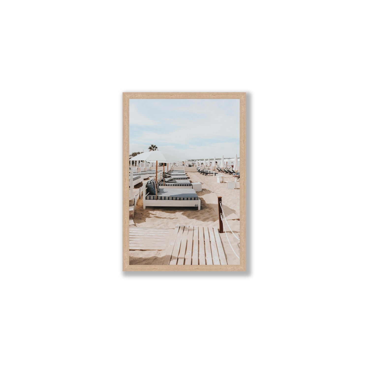 Coastal Repose Puglia beach Mediterranean fine art print Medium full-bleed fine art print in natural oak frame