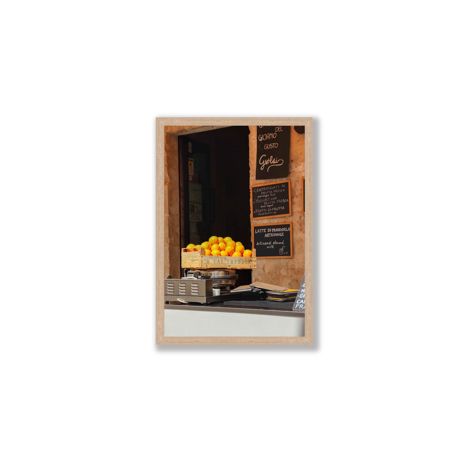 Luminous Citrus Puglia Ostuni Italian wall art Medium full-bleed fine art print in natural oak frame