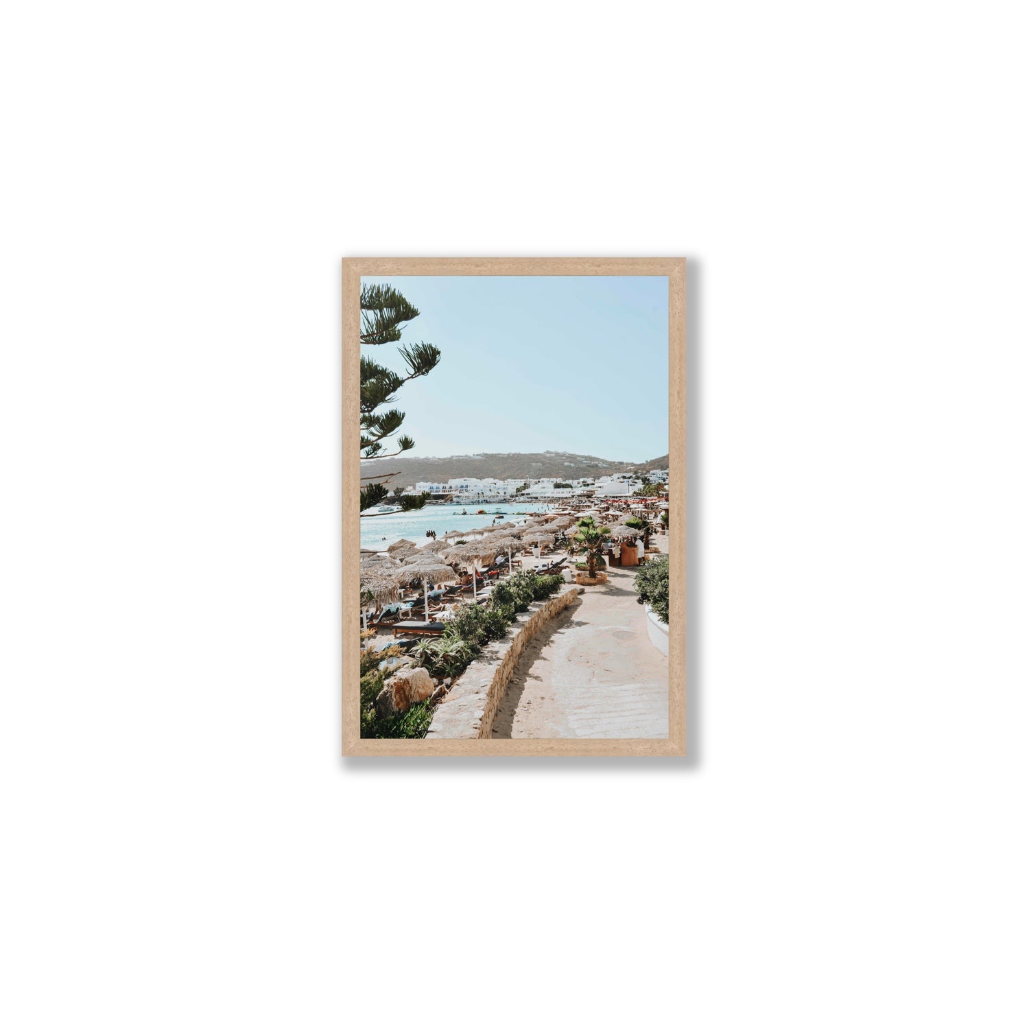 All Roads Lead To The Beach Mykonos Greek island wall art Medium full-bleed fine art print in natural oak frame