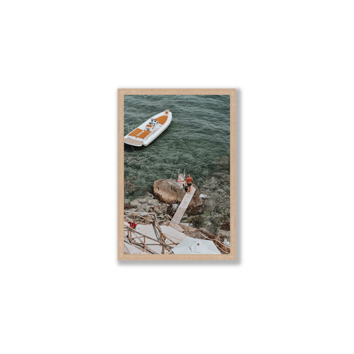 Secret Cove Tuscany coastal Italian wall art Medium full-bleed fine art print in natural oak frame