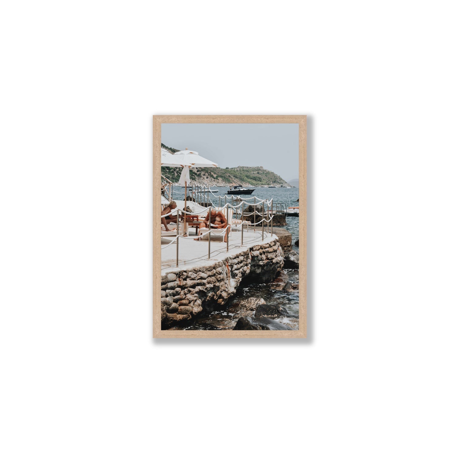 Nonno e Nonna Tuscany coastal Italian wall art Medium full-bleed fine art print in natural oak frame