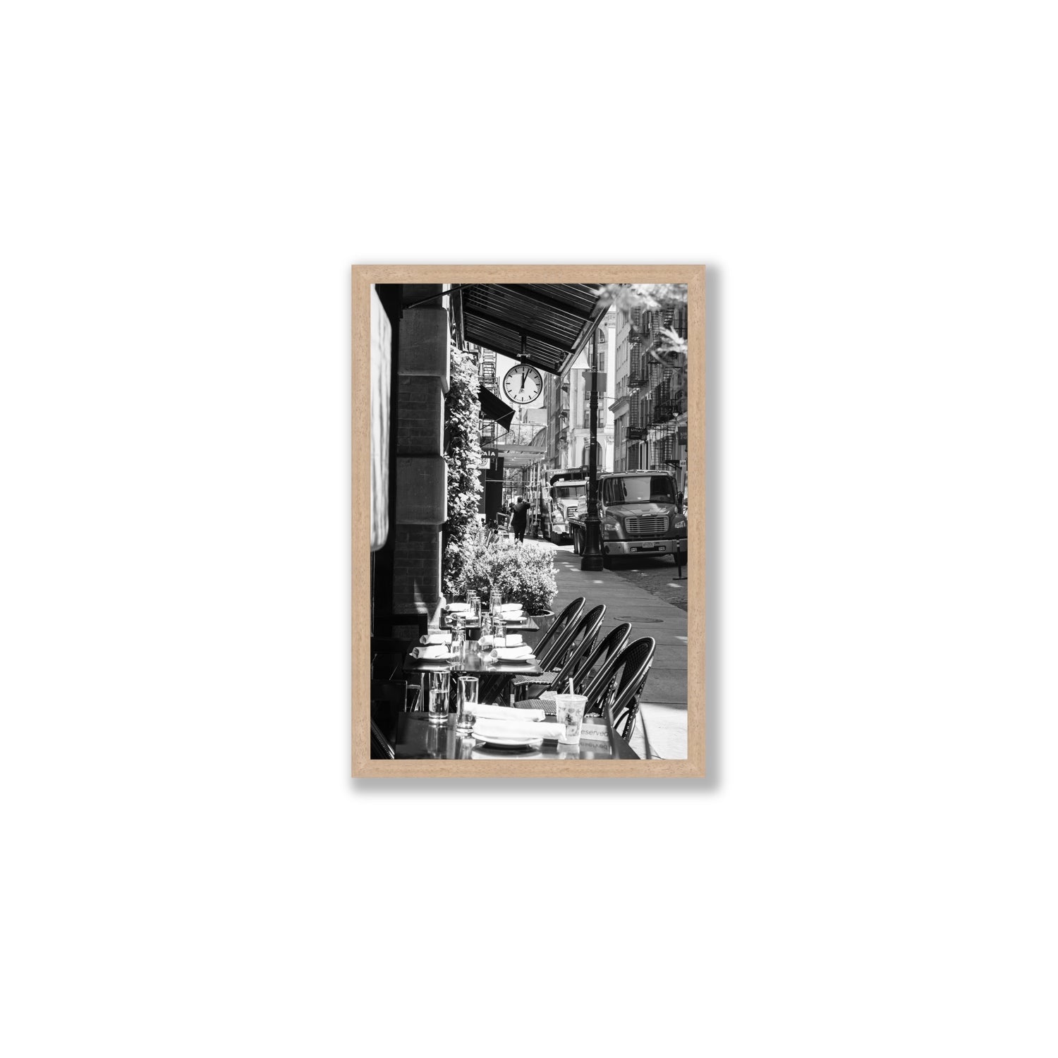 Mercer Street New York NYC Black & White wall art Medium full-bleed fine art print in natural oak frame