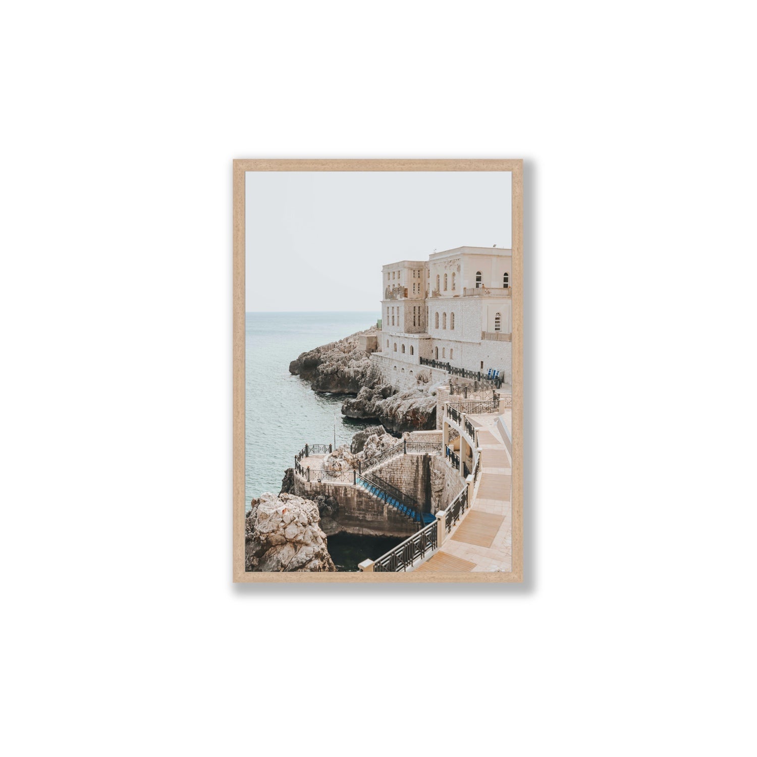 Santa Cesarea Puglia Italian coastal wall art Large full-bleed fine art print in natural oak frame
