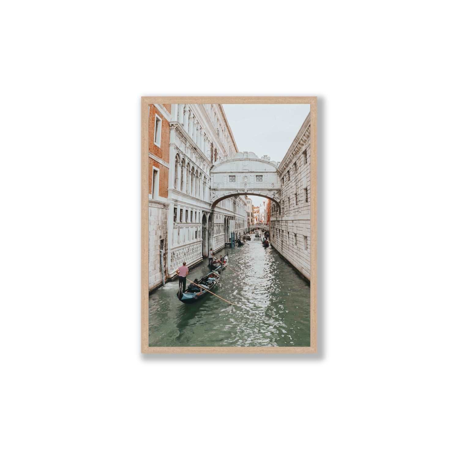 Bridge of Sighs Venice Gondola Italian wall art Large full-bleed fine art print in natural oak frame