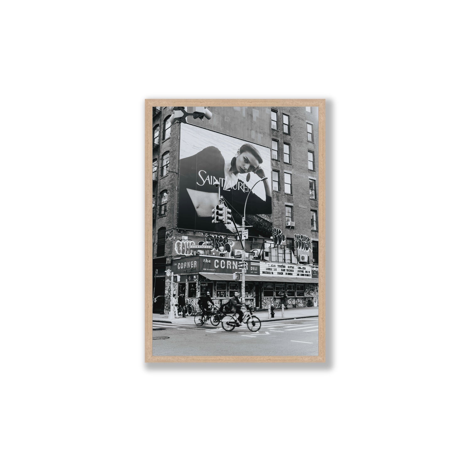Runway To Rooftops New York NYC Black & White wall art Large full-bleed fine art print in natural oak frame
