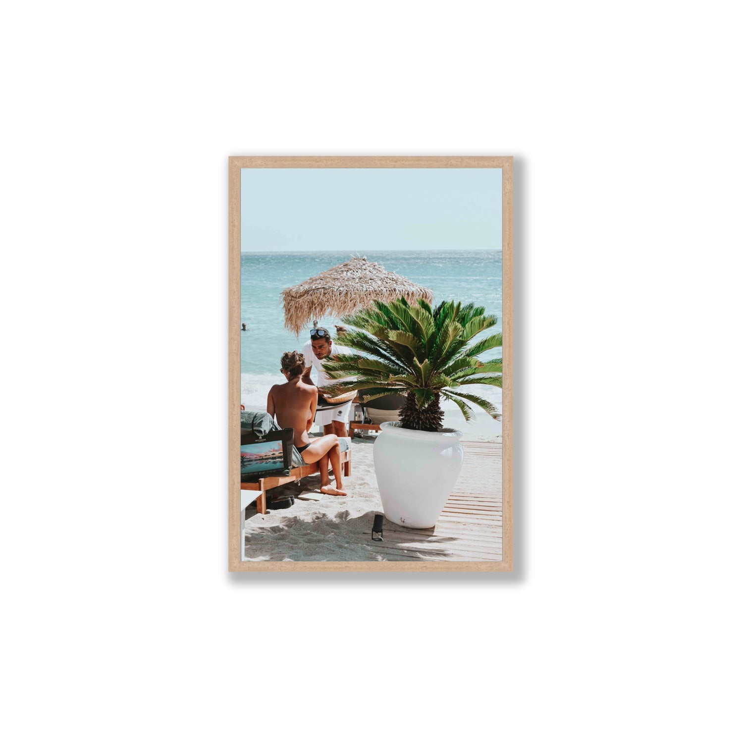 At Your Service Mykonos Greek island wall art Large full-bleed fine art print in natural oak frame