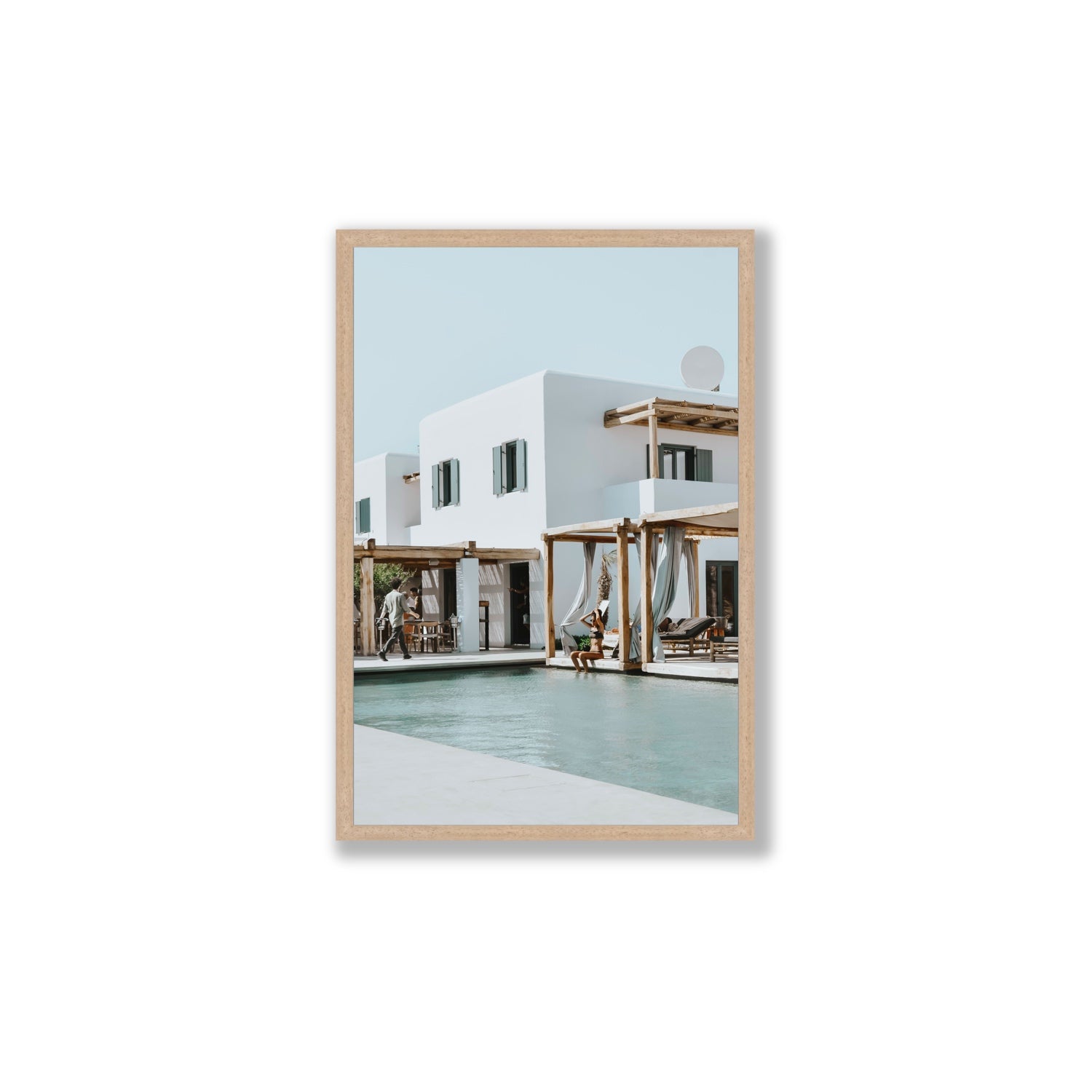 Aphrodite Mykonos Greek island wall art Large full-bleed fine art print in natural oak frame