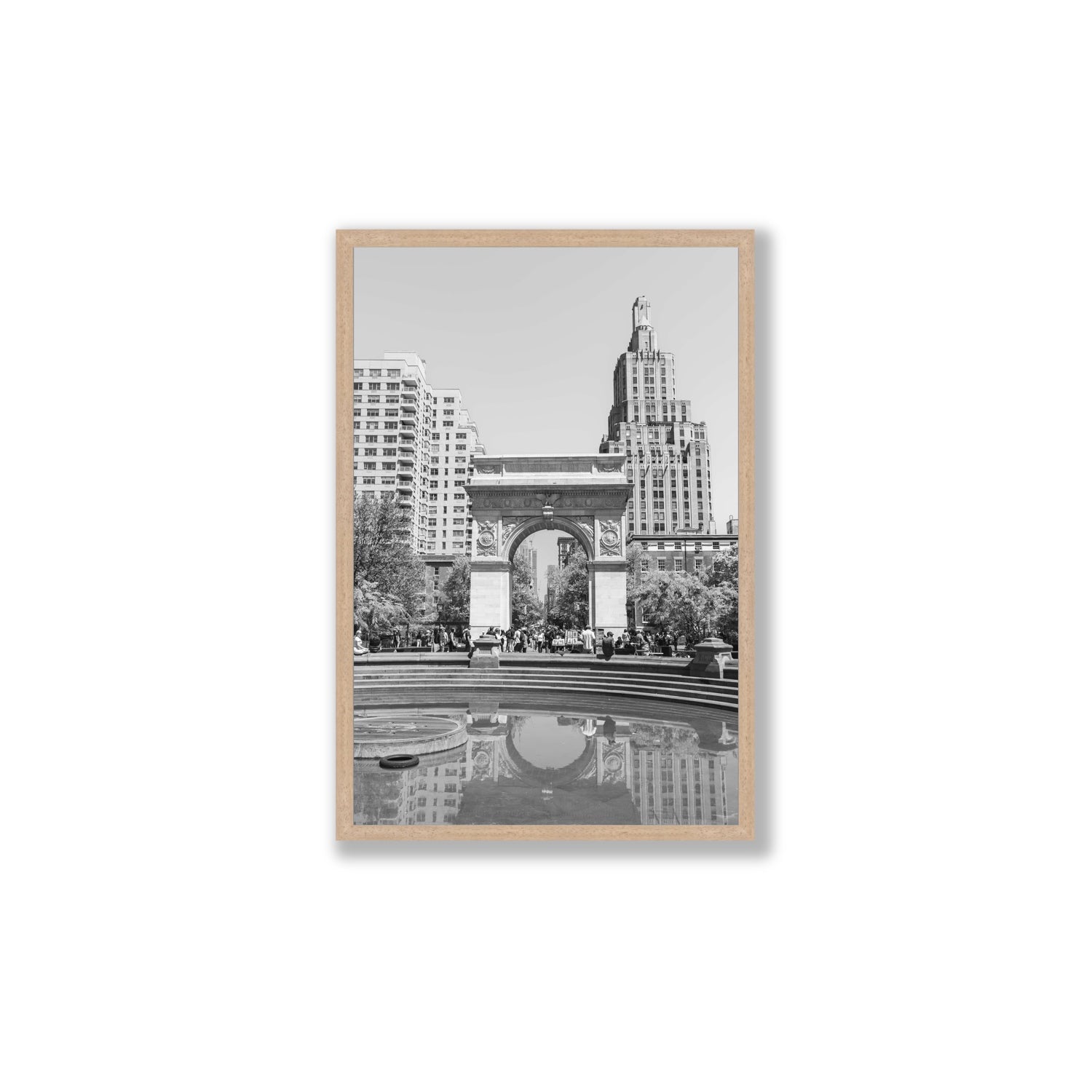 Washington Skyline New York NYC Black & White wall art Large full-bleed fine art print in natural oak frame