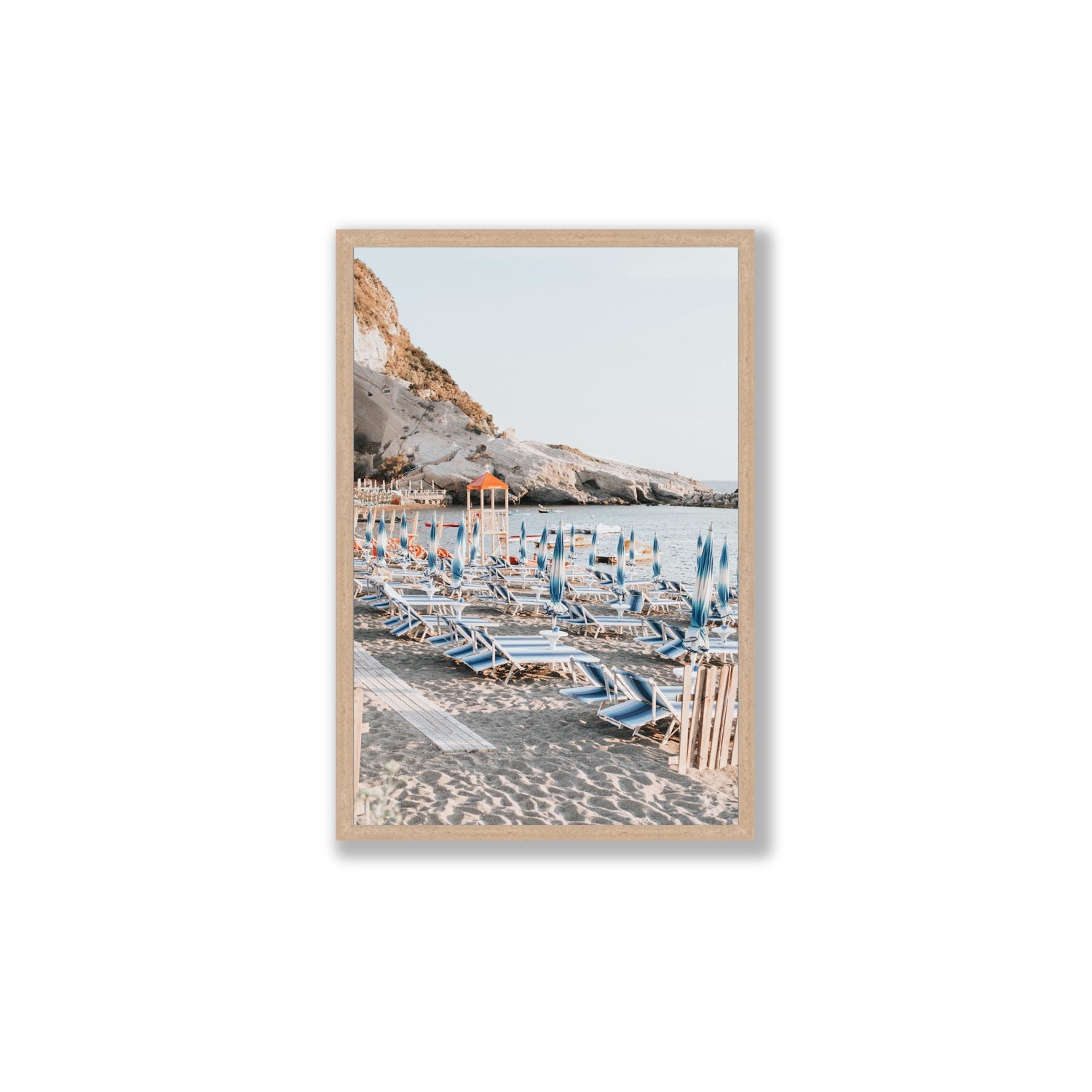 The Golden Hour Ischia Italian coastal wall art Large full-bleed fine art print in natural oak frame
