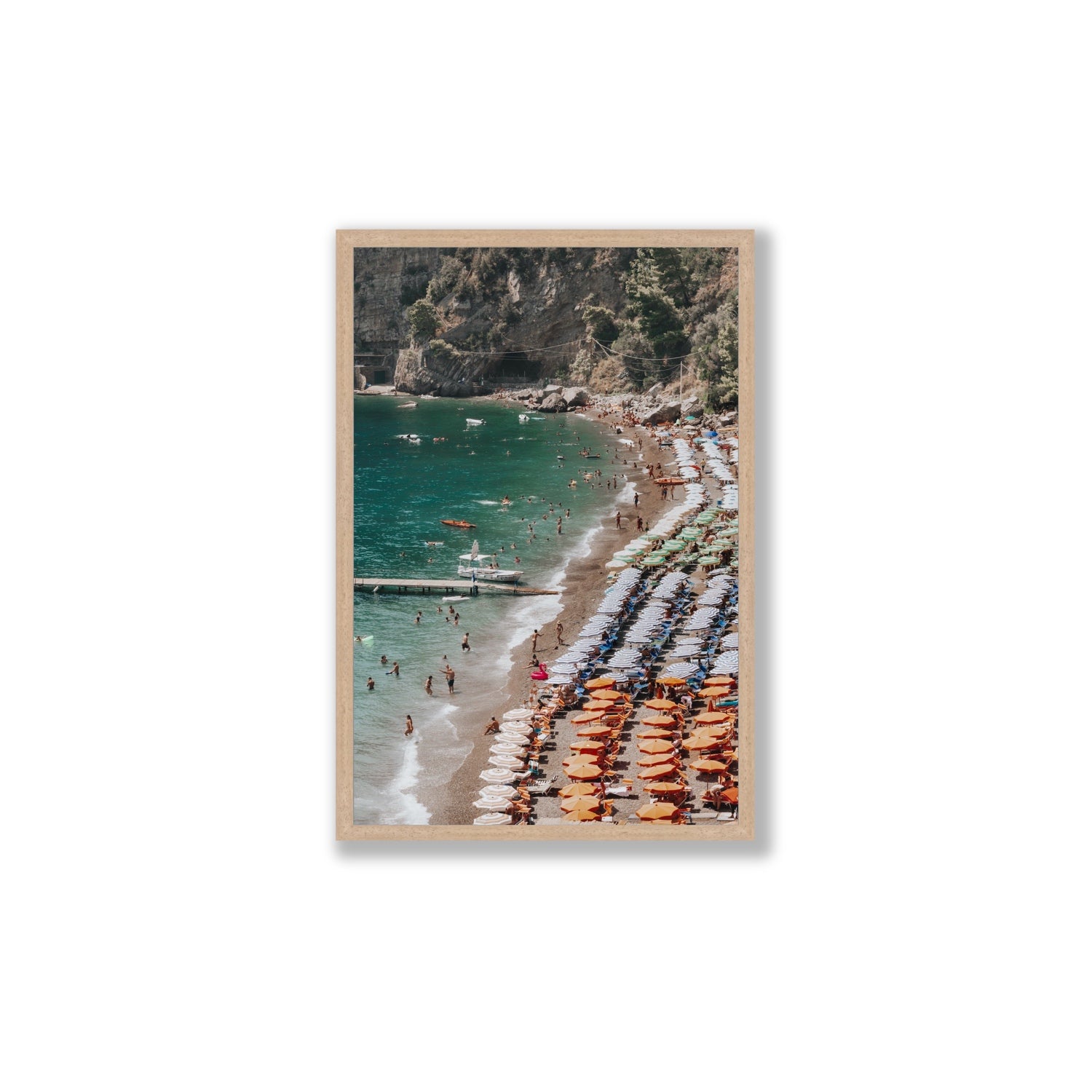 Ocean's Playground Positano decor wall art Large full-bleed fine art print in natural oak frame