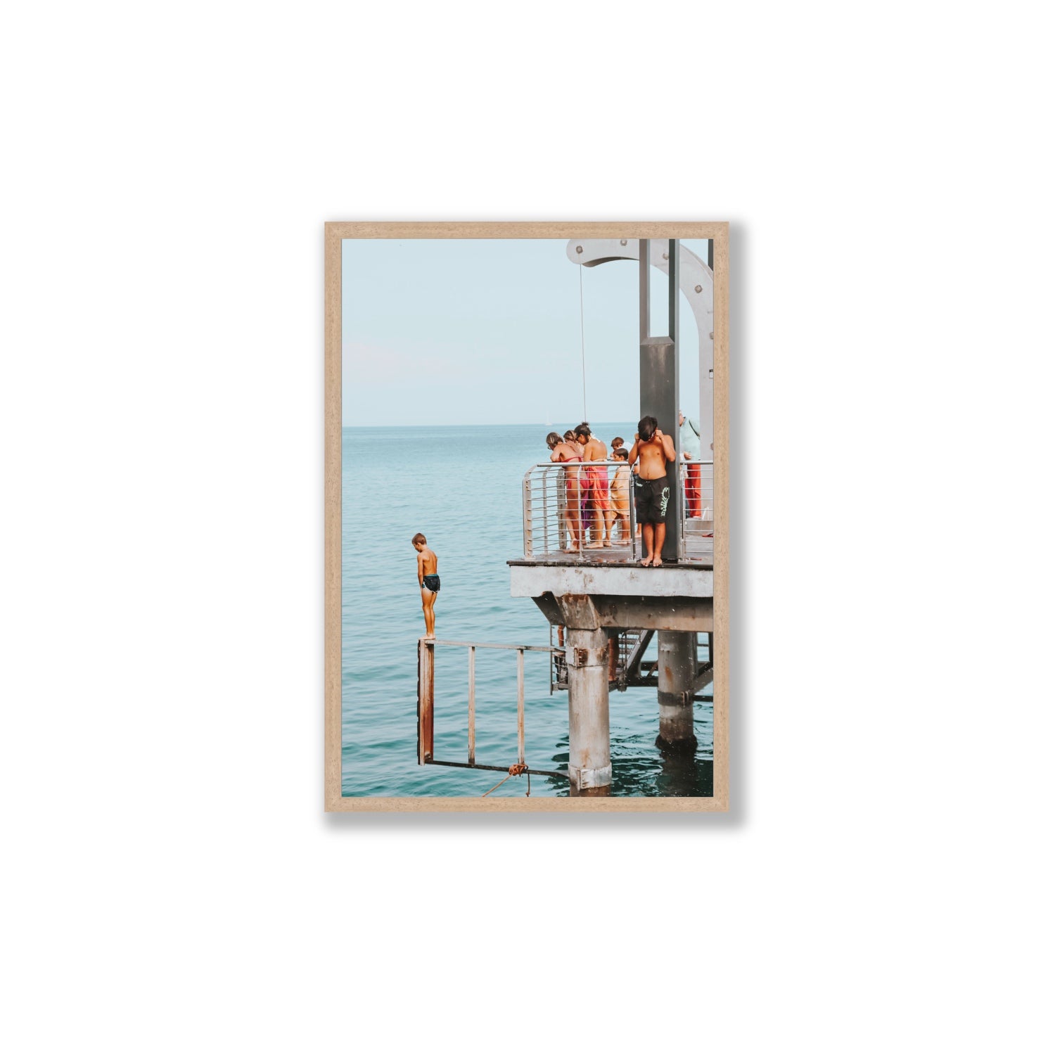 Golden Boy Alassio coastal decor wall art Large full-bleed fine art print in natural oak frame