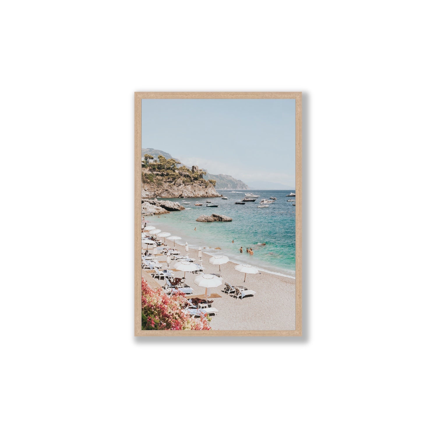 Seaview Refuge Amalfi coastal wall art large full-bleed fine art print in natural oak frame