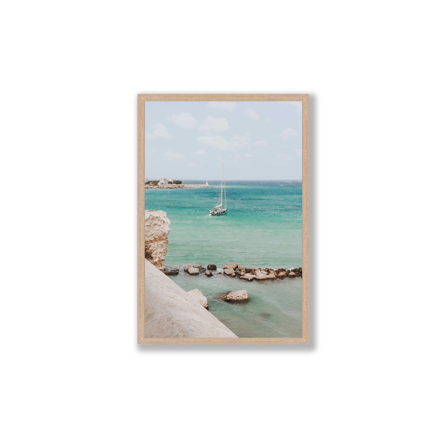 Seafarer's Dream Puglia Seafarer’s Dream coastal wall art Large full-bleed fine art print in natural oak frame