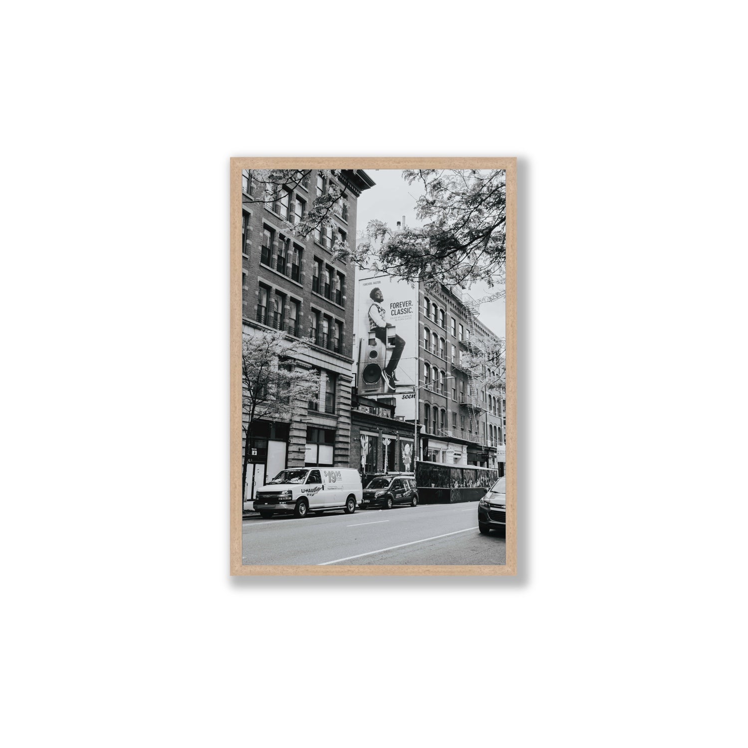 Forever Classic New York NYC Black & White wall art Large full-bleed fine art print in natural oak frame