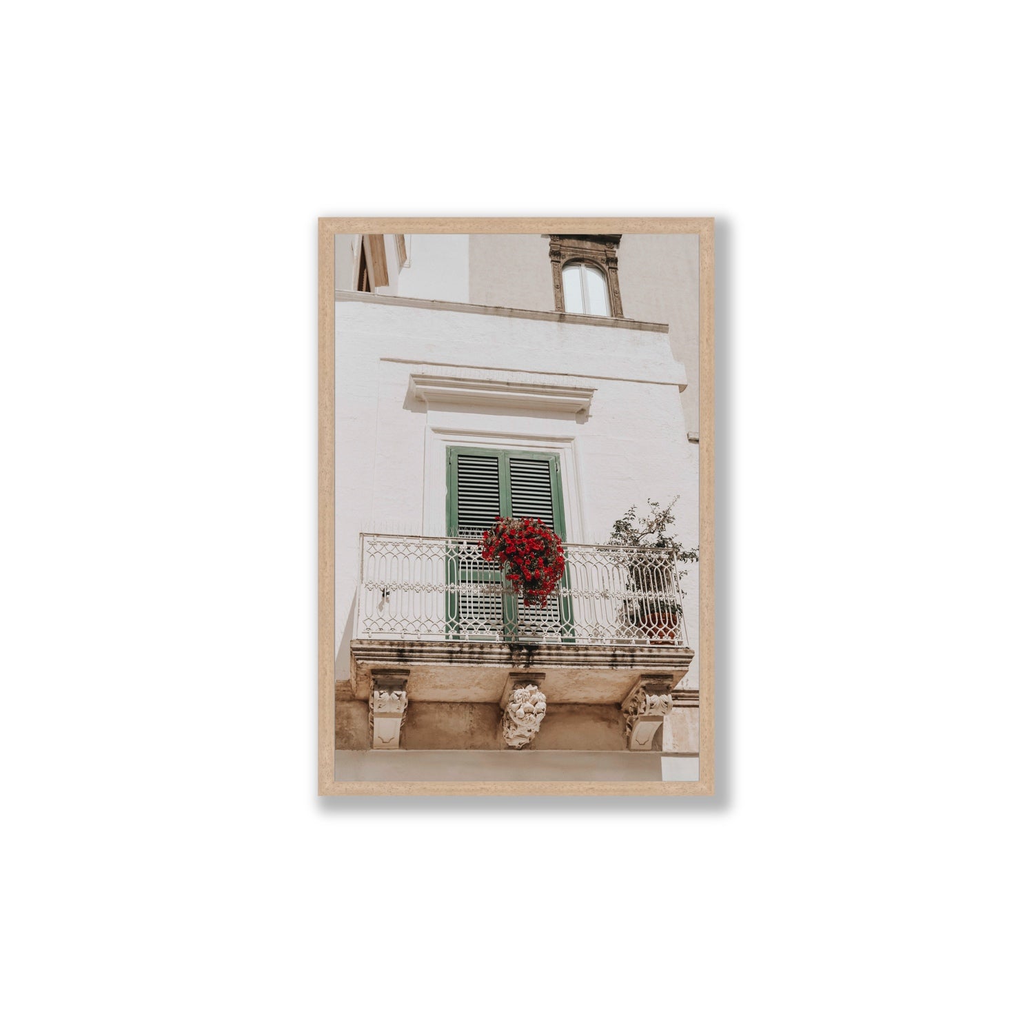 Balcone Estivo Puglia Italian wall art Large full-bleed fine art print in natural oak frame