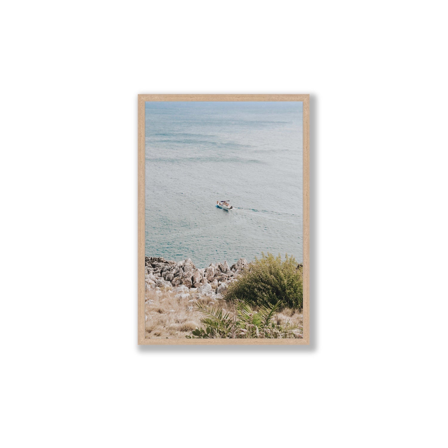 Puglian Departure Puglia coastal Italian wall art Large full-bleed fine art print in natural oak frame