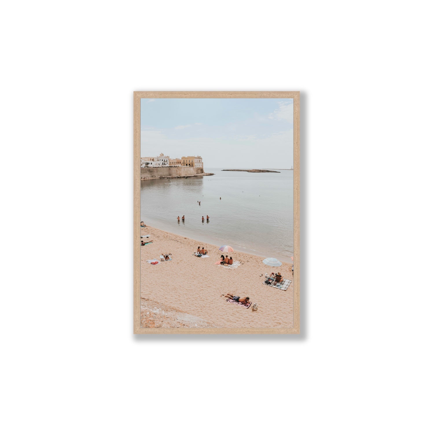 Spiaggia della Purita Puglia coastal art print Large full-bleed fine art print in natural oak frame
