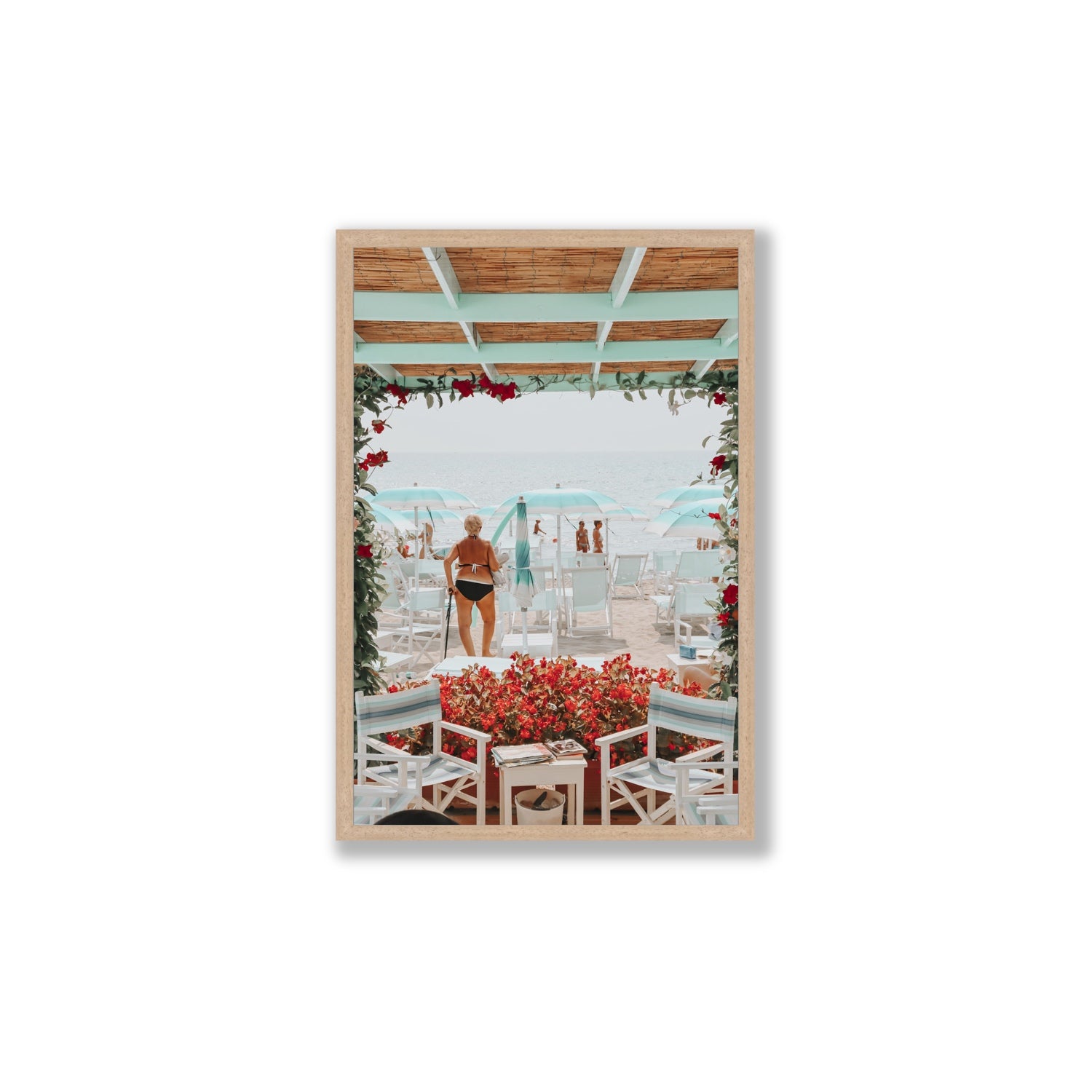 Nonna's Italian Escape Alassio Italian wall art Large full-bleed fine art print in natural oak frame